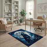 Howling Wolf at Full Moon Night Sky Area Rug