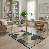Abstract Curved Neutral Area Rug