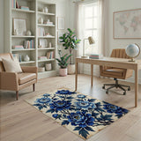 Vintage Blue Peony Floral Area Rug
