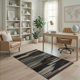 Modern Geometric Black White Striped Area Rug