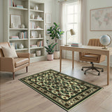 Ivory Persian Area Rug with Green Vines Rust Flowers