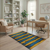 Distressed Yellow Blue Striped Area Rug