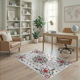 Red Ornate Red Poinsettia Floral Area Rug