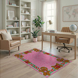 Festive Gingerbread Men Pink Kids Area Rug