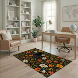 Black Cats in Vibrant Floral Garden Rug