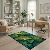 Lush Overlapping Monstera Leaves Green Area Rug
