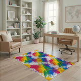 Vibrant Rainbow Paint Splatter Floral Rug