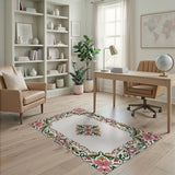 Pink Floral Vintage Border Area Rug