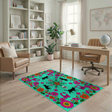Teal Black Cat Skull Floral Area Rug