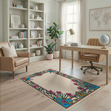 Vibrant Floral Bird Border Area Rug