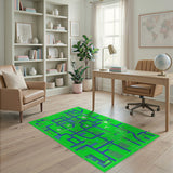 Vibrant Green Geometric Grid Green Area Rug
