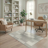 Minimalist Beige Grey Geometric Block Rug