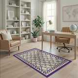 Cream Fish Silhouette Rug with Purple Border