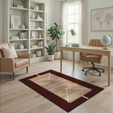 Tan Geometric Line Rug with Brown Border