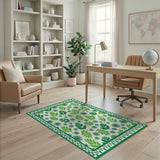 Vibrant Green Leaf Floral Area Rug