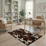 ODIKA Washable Faux Cowhide Area Rug - Low Pile Non-Slip Rustic Decor Rug
