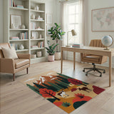 Geometric Deer Forest Mountain Landscape Rug