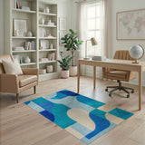 Blue Teal Abstract Geometric Area Rug