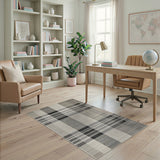 Rustic Farmhouse Black White Plaid Woven Area Rug
