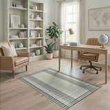 Beige and Neutral Beige Geometric Grid Frame Area Rug