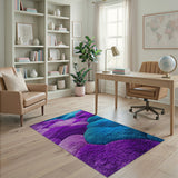 Purple Teal Plush Shag Abstract Rug