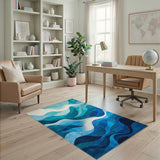 Teal Wave Coastal Beach Area Rug