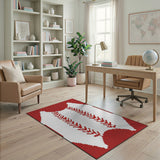Red Stitched Baseball Area Rug