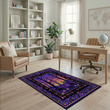 Purple Twilight Forest Silhouette Rug with Deer Fox