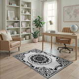 Mandala Black White Mandala Persian Area Rug
