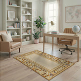 Beige Field Southwestern Rug with Tan Geometric Border