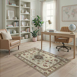 Beige and Neutral Ivory Persian Floral Medallion Area Rug