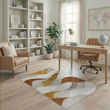 Abstract Wave Gold Grey Area Rug