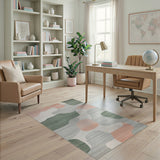 ODIKA Modern Abstract Washable Rug - Low Pile Sage & Peach Non-Slip Area Rug