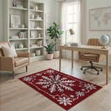 Red Ornate Red Snowflake Area Rug