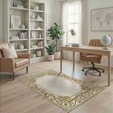 Ornate Gold Floral Frame Cream Area Rug