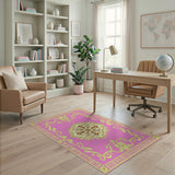 Pink Mandala Persian Area Rug with Gold Borders