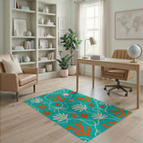 Vibrant Teal Coral Reef Area Rug