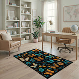 Vibrant Teal Orange Butterfly Floral Area Rug