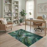 Green Teal Green Palm Frond Area Rug