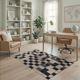 Modern Black White Grid Tile Area Rug