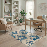 Swirling Blue Koi Fish Pattern Area Rug
