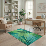 Teal Palm Leaf Textured Coastal Area Rug