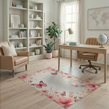 Blush Pink Peony Butterfly Area Rug