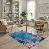 Vibrant Pink Coral Reef Teal Area Rug