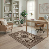 Brown and Tan Ornate Brown Tan Persian Floral Rug