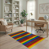 Rainbow Striped Wood Plank Washable Area Rug