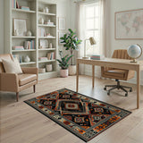 Southwestern Black Orange Geometric Diamond Rug