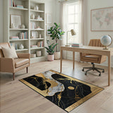 Black Marble Gold Vein Abstract Area Rug