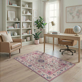 Ivory Persian Floral Area Rug with Pink Teal Blooms
