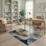 Blue and Teal Abstract Navy Blue Gold Wave Area Rug